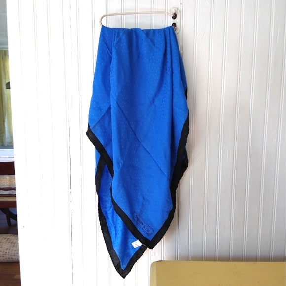TIFFANY & CO Vintage 1986 T Design solid blue and black silk scarf - Picture 1 of 9